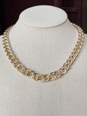 Pavé-Accented Gold Cuban Link Necklace - Women’s Statement Chain
